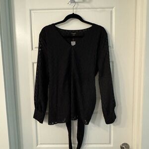 Ann Taylor Black Long Sleeve Tie Front Blouse